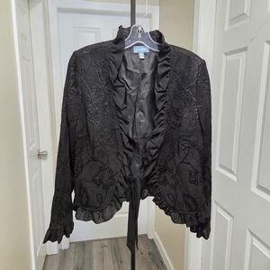 Y2K Vintage Black Jacquard Ruffle Blazer | Whimsigoth Dark Romantic Jacket